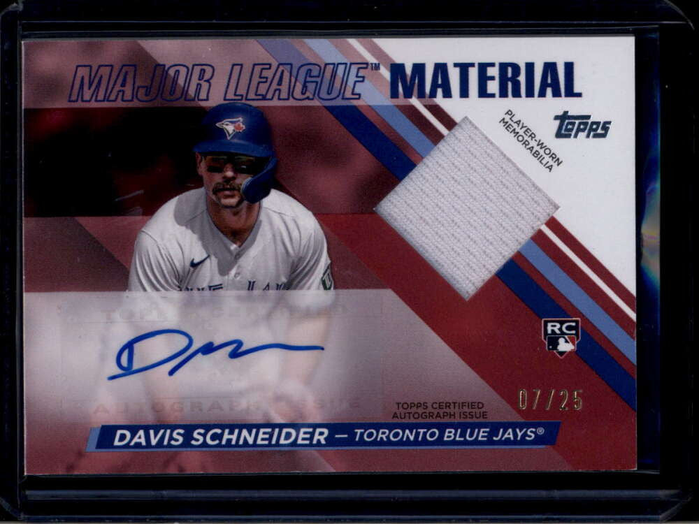 SOLD 174470 2024 Topps Major League Material Autographs Davis Schneider RC Jersey Auto 7/25