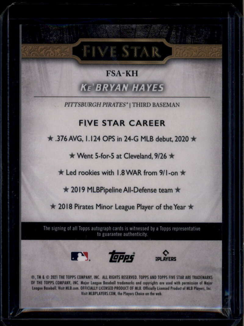 2021 Topps Five Star Autographs Purple FSAKH Ke'Bryan Hayes Rookie Auto 43/50
