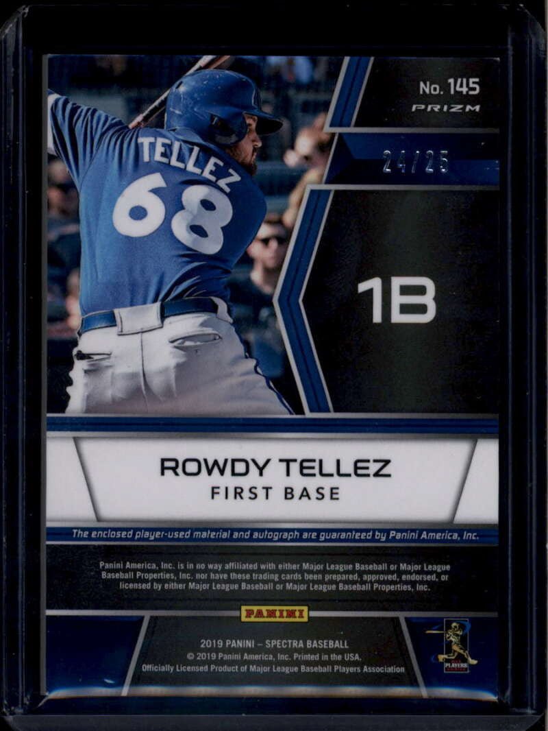 SOLD 174472 2019 Panini Spectra Neon Green 145 Rowdy Tellez Rookie Patch Auto 24/25