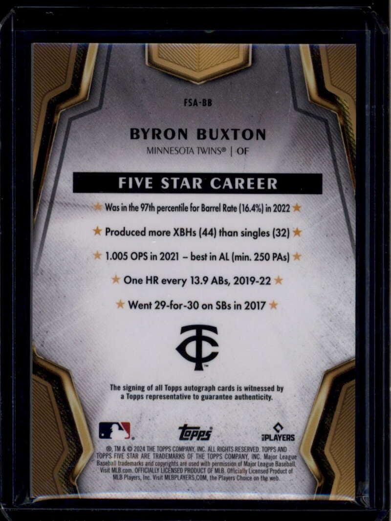 2024 Topps Five Star Autographs Purple FSABB Byron Buxton Auto 39/50