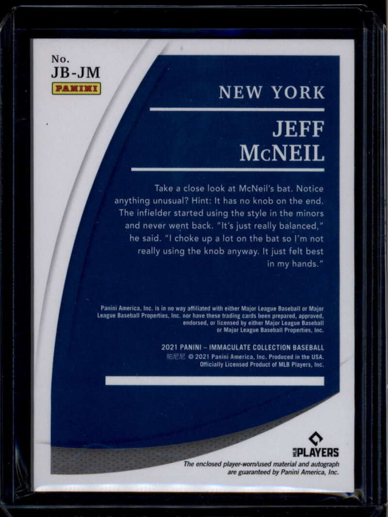 2021 Immaculate Collection Autograph Gold 25 Jeff McNeil Jumbo Bat Auto 3/10