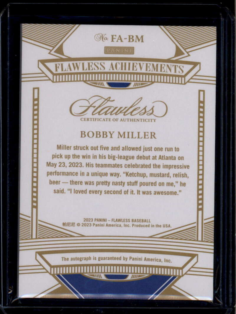2023 Panini Flawless Achievements Autographs 34 Bobby Miller Rookie Auto 25/25
