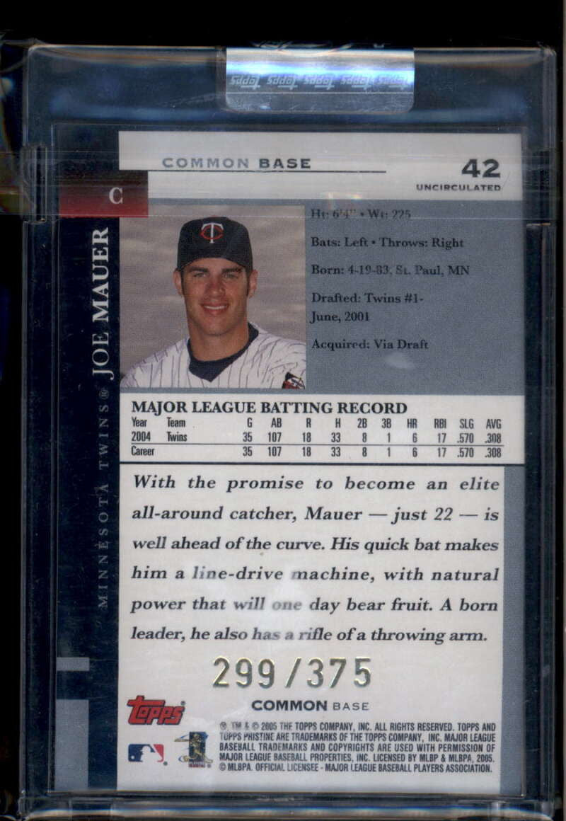 SOLD 174486 2005 Topps Pristine Uncirculated Bronze 42 Joe Mauer 299/375 Common