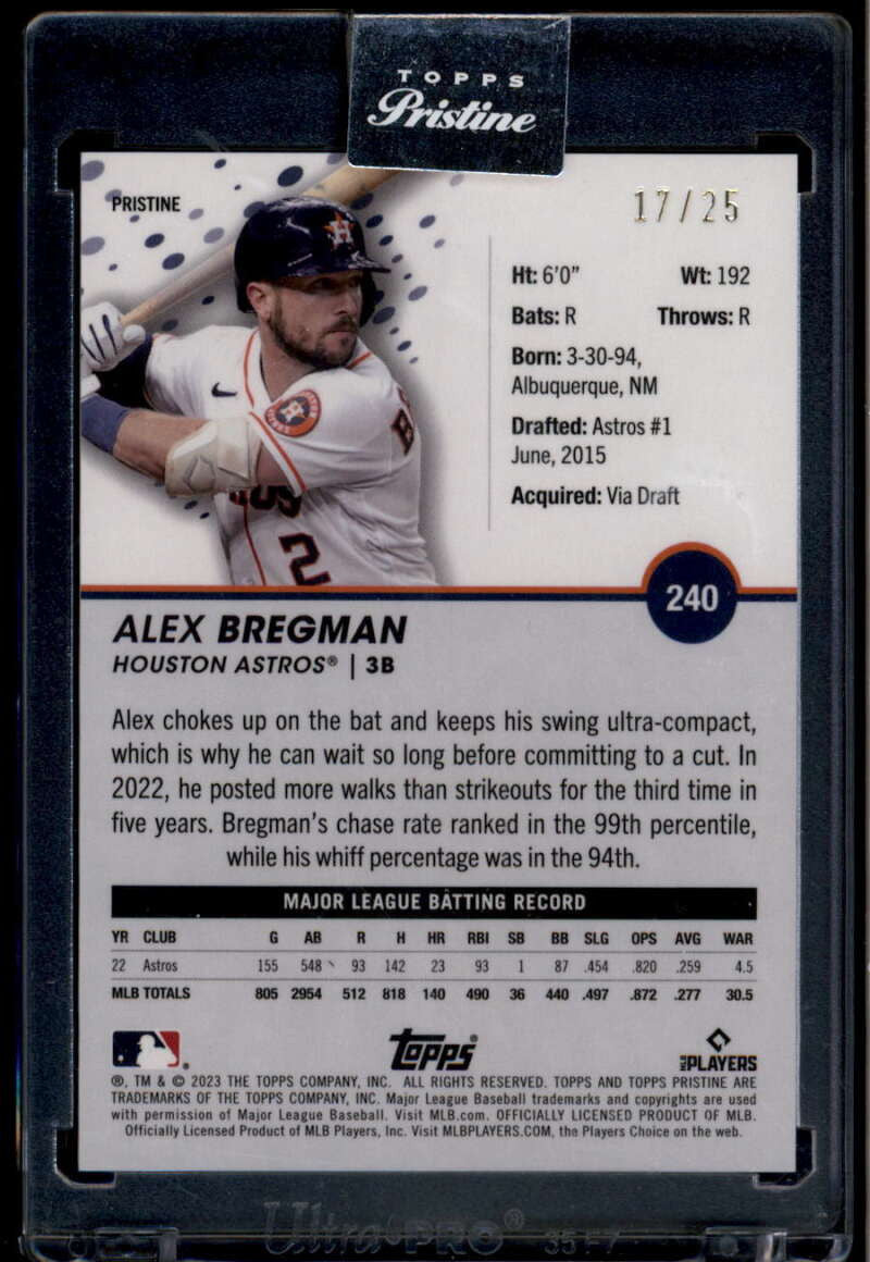 2023 Topps Pristine Orange Pristine Refractor 240 Alex Bregman 17/25
