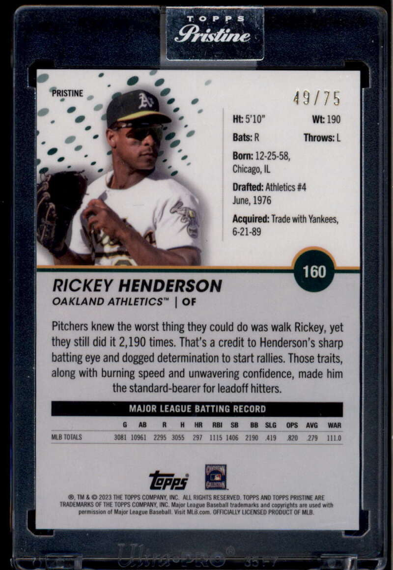 SOLD 174508 2023 Topps Pristine Blue Pristine Refractor 160 Rickey Henderson 49/75