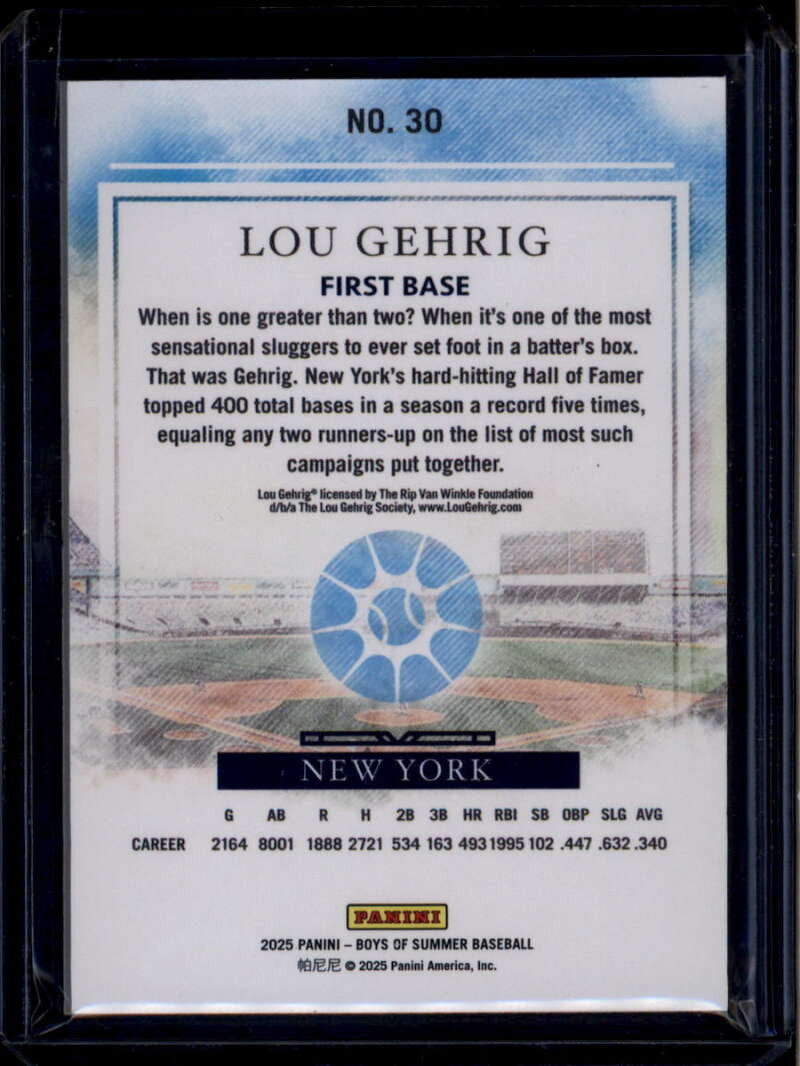 2025 Panini Boys of Summer Blue 30 Lou Gehrig 19/99