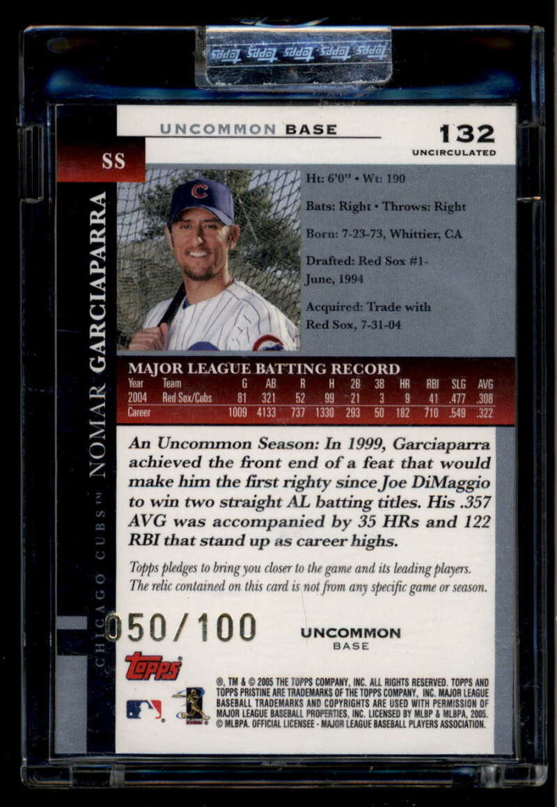 SOLD 174526 2005 Topps Pristine Uncirculated Bronze Nomar Garciaparra Bat 50/100 Uncommon
