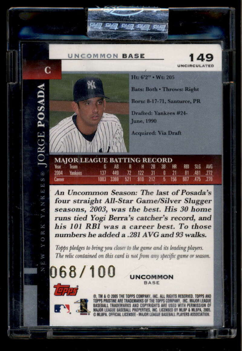 SOLD 174528 2005 Topps Pristine Uncirculated Bronze 149 Jorge Posada Jersey 68/100 Uncommon