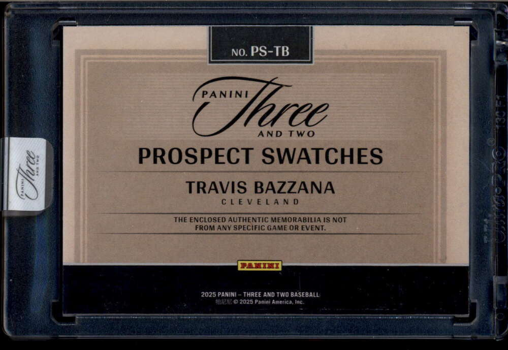 SOLD 174531 2025 Panini Three and Two Prospect Swatches Travis Bazzana Rookie Jersey 41/49