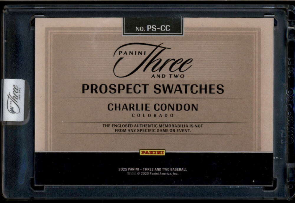 2025 Panini Three and Two Prospect Swatches Silver Charlie Condon RC Jersey /25