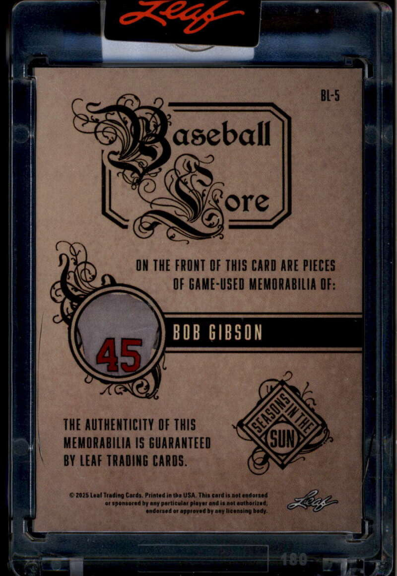 2025 Leaf Seasons in the Sun Baseball Lore Rainbow Bob Gibson Dual Jersey 4/12