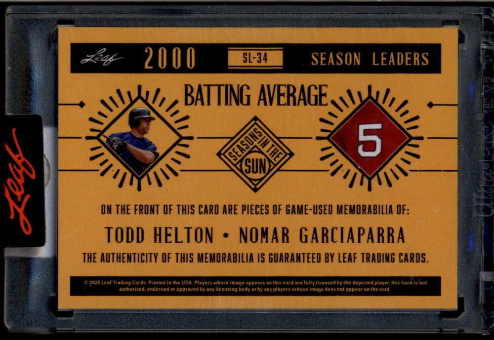2025 Leaf Seasons in the Sun Leaders Nomar Garciaparra Helton Dual Bat Patch 2/3