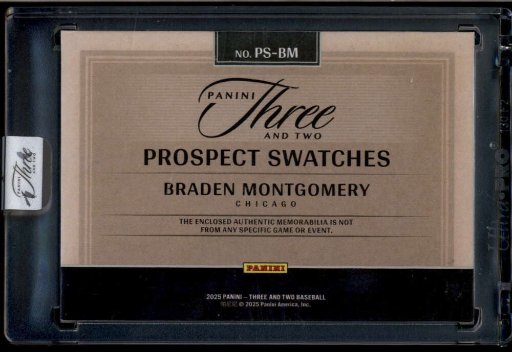 SOLD 174548 2025 Panini Three and Two Prospect Swatches 34 Braden Montgomery RC Patch 2/5