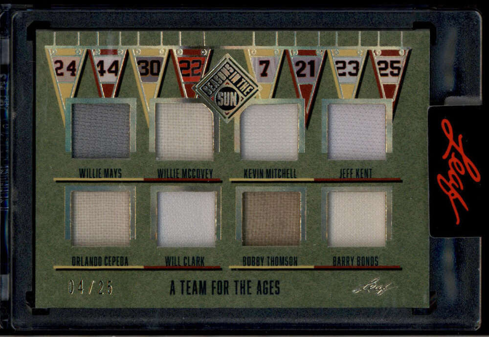 2025 Leaf Seasons in Sun Team Ages Giants Clark McCovey Bonds Mays Jersey 4/25