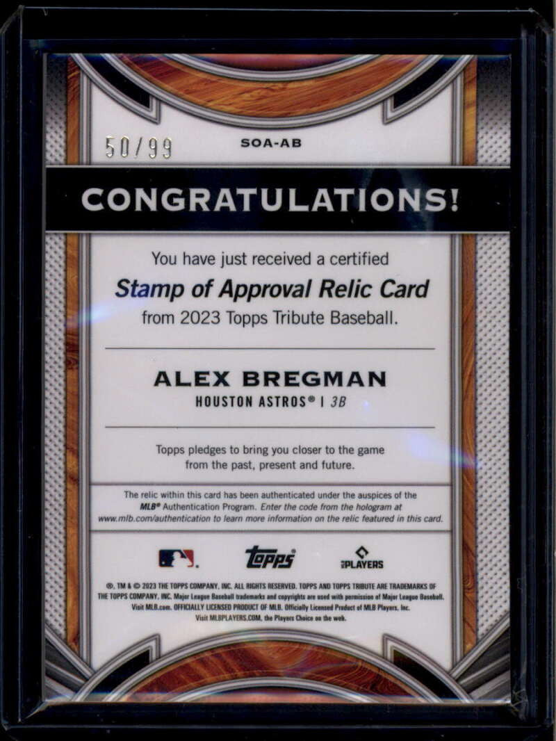 2023 Topps Tribute Stamp of Approval Relics Green Alex Bregman Jersey 50/99