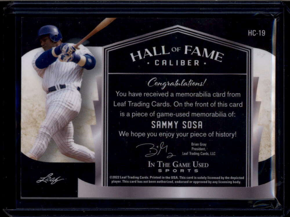 2022 ITG Used Sports Hall Fame Caliber Materials Silver Sammy Sosa Jersey 19/25