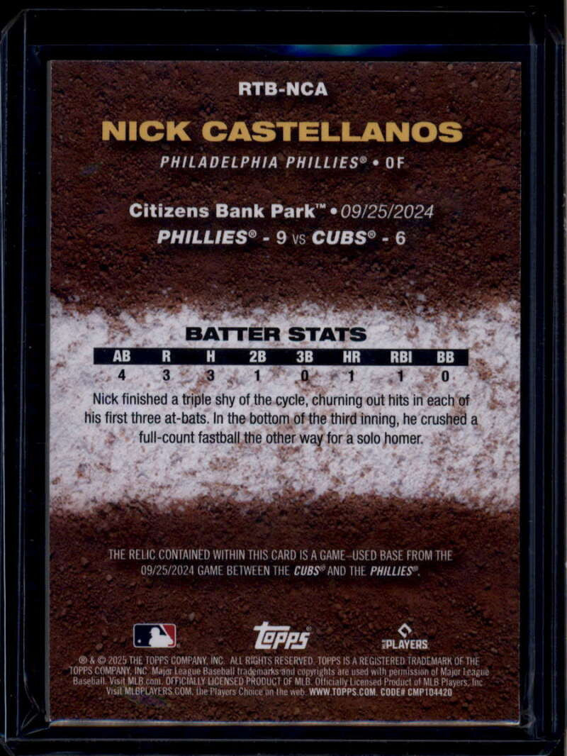 DELETE 174564 2025 Topps Rounding the Bases Relics Green Nick Castellanos 9/25/24 Base 77/99
