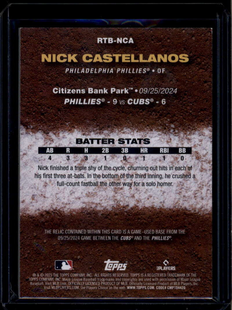 2025 Topps Rounding the Bases Relics Green Nick Castellanos 9/25/24 Base 72/99