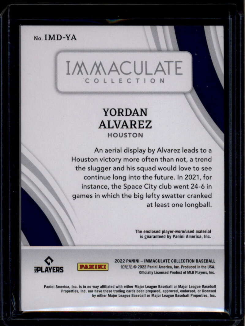 SOLD 174574 2022 Immaculate Collection Materials Socks Yordan Alvarez Dual Sock Patch 21/25