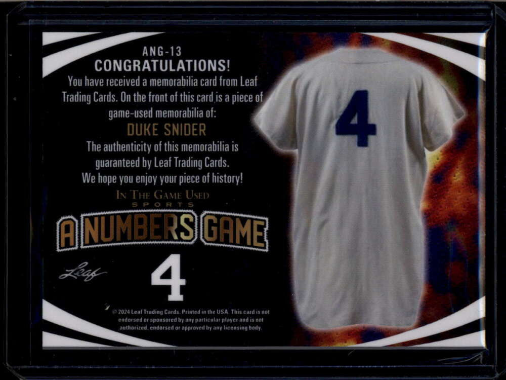 2024 In the Game Sports A Numbers Game Red ang13 Duke Snider Jersey 2/4