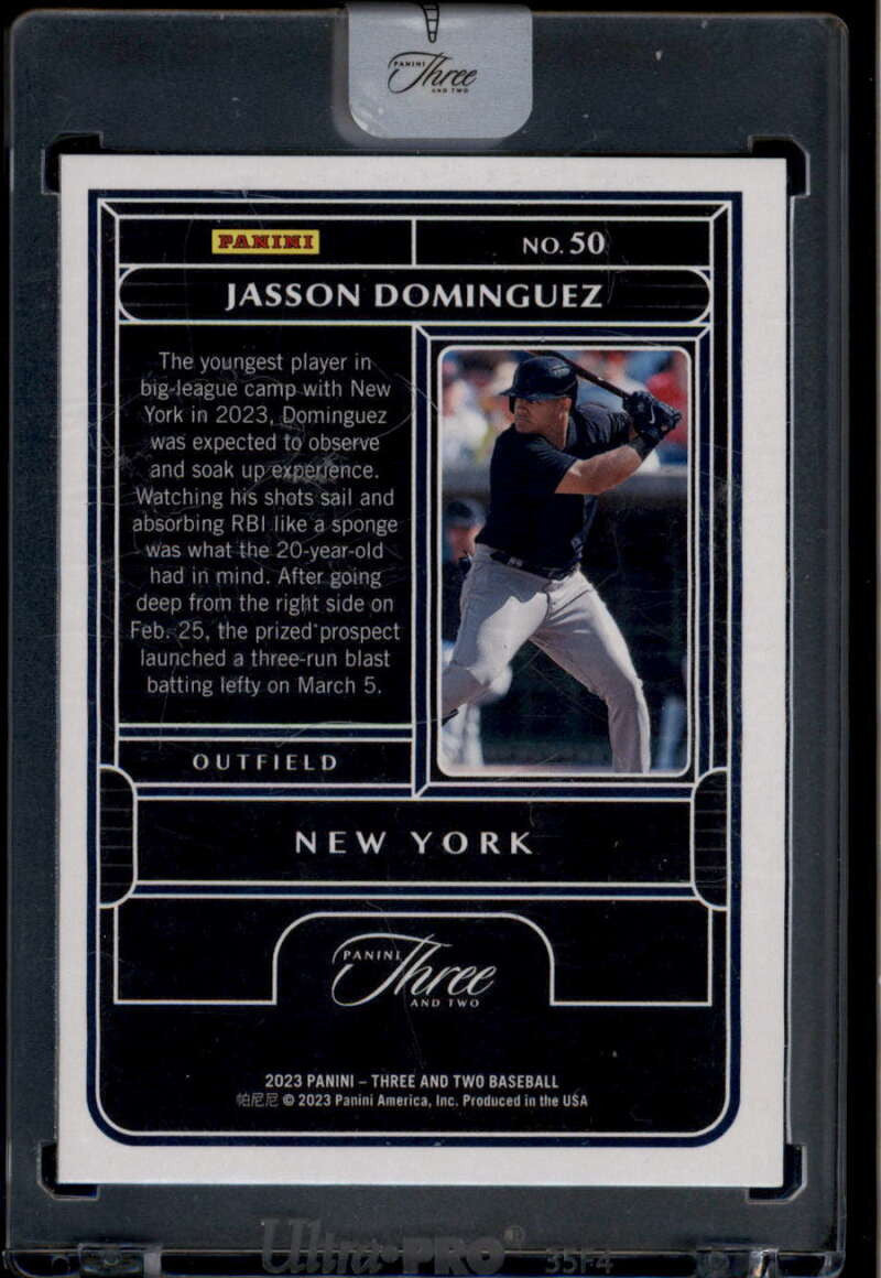 2023 Panini Three and Two Red 50 Jasson Dominguez Rookie 4/6