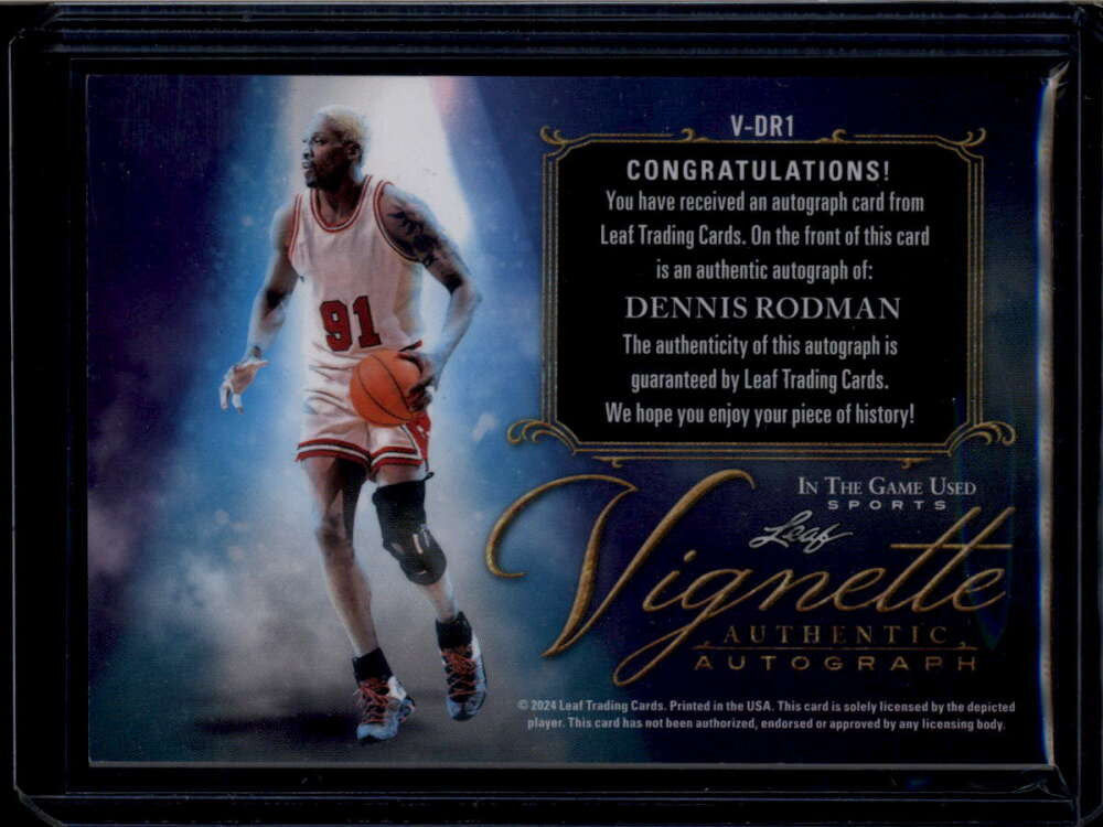 2024 Leaf In The Game Used Vignette Autographs Gold vdr1 Dennis Rodman Auto 1/1