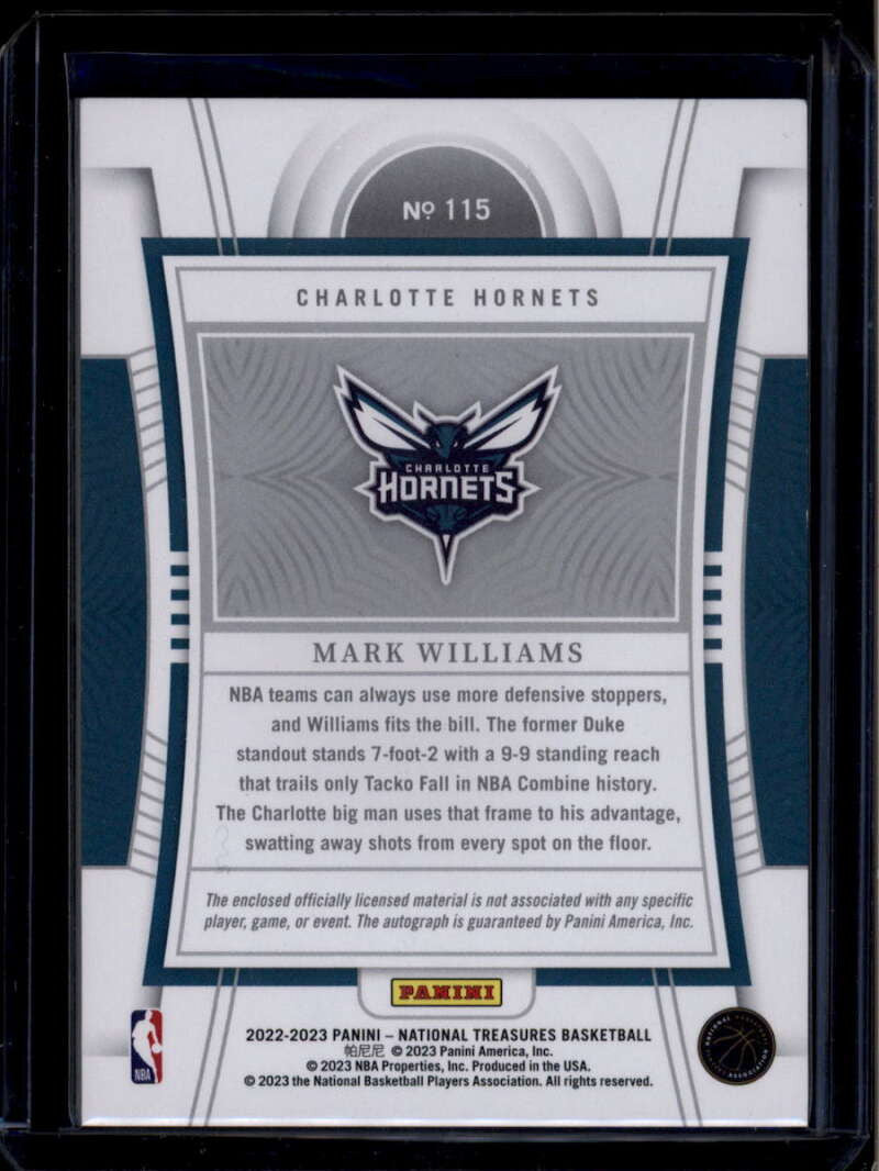 2022-23 Panini National Treasures 115 Mark Williams Rookie Patch Auto 1/99