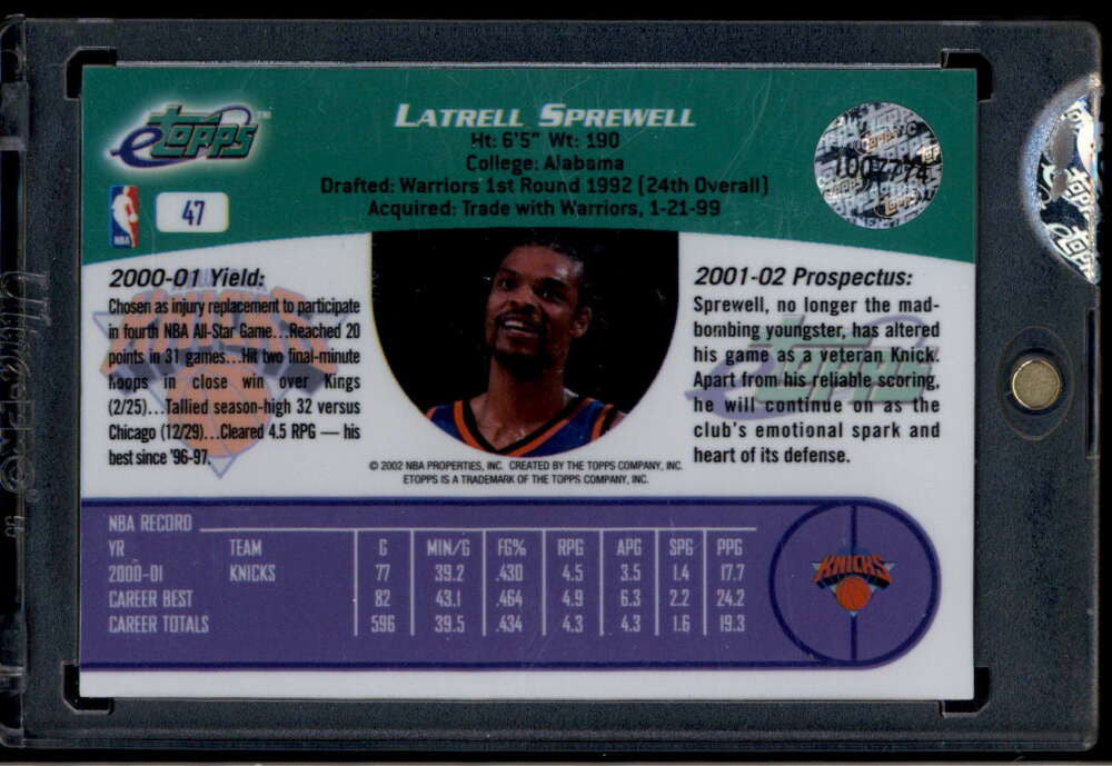 2001 eTopps 47 Latrell Sprewell /1009