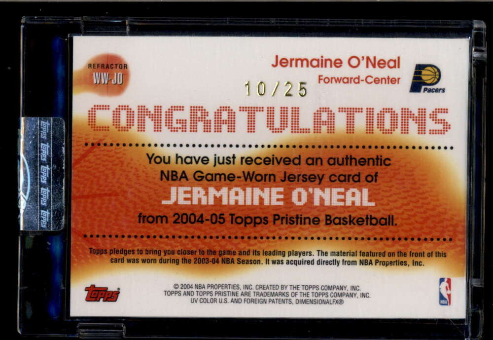 2004-05 Topps Pristine Winning Wardrobe Refractor Jermaine O'Neal Jersey 10/25