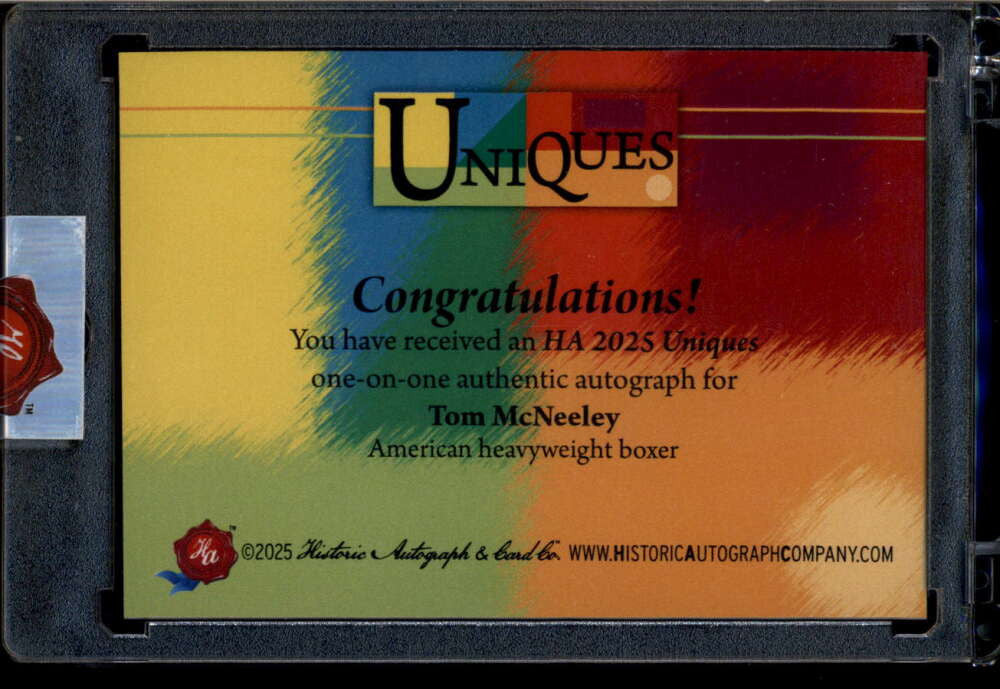 2025 Historic Autographs Uniques Tom McNeeley Cut Auto 1/1 Heavyweight Boxer