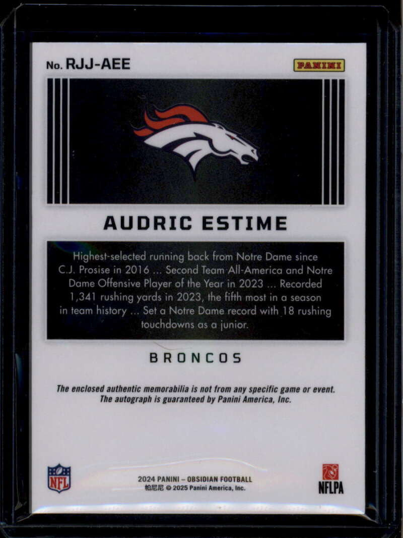 2024 Panini Obsidian Rookie Autographs Contra 220 Audric Estime RC Patch Auto