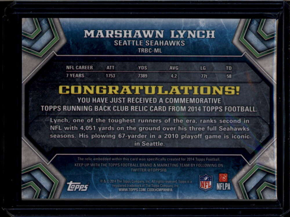 2014 Topps Running Back Club Bronze TRBCML Marshawn Lynch Medallion 16/75
