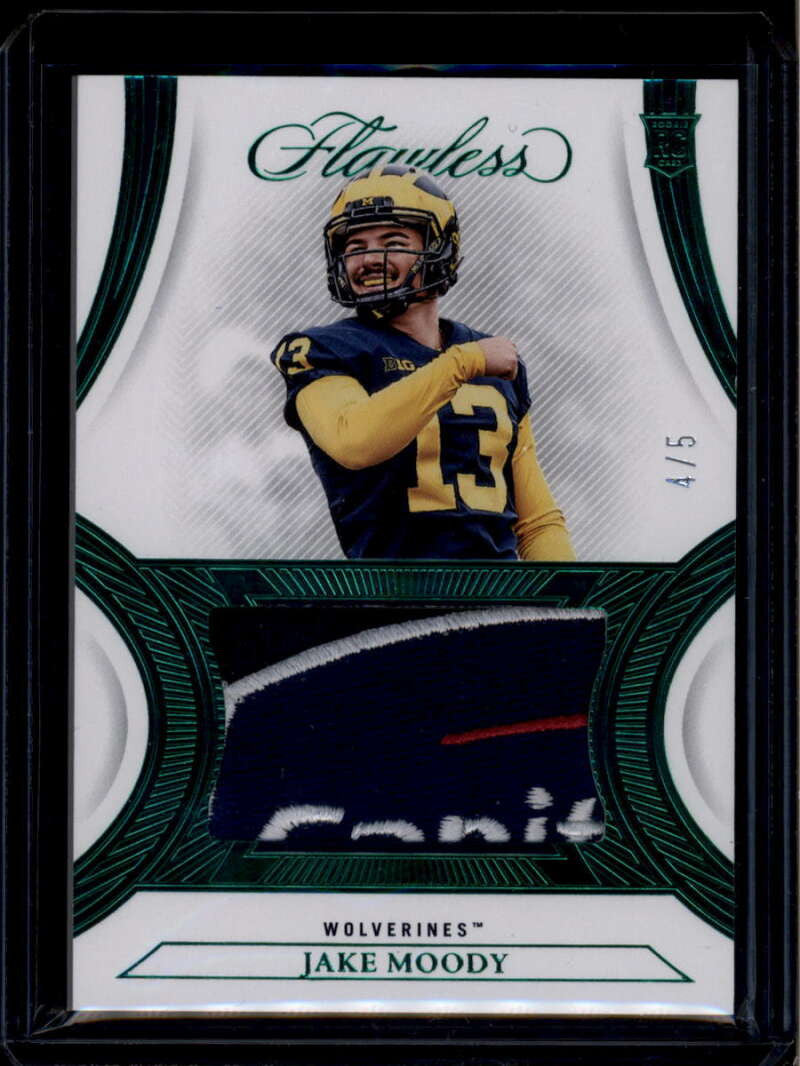 2023 Panini Flawless Collegiate Rookie Patches Emerald Jake Moody RC Patch 4/5