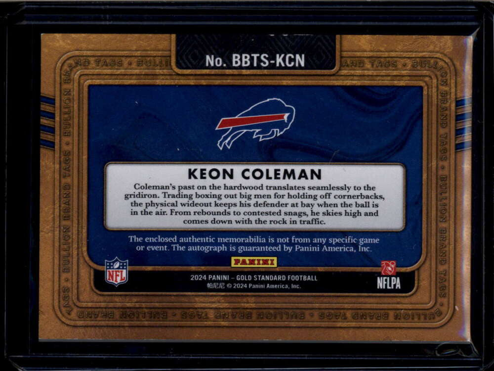 2024 Panini Gold Standard Bullion Brand Keon Coleman RC Logo Tag Patch Auto /10