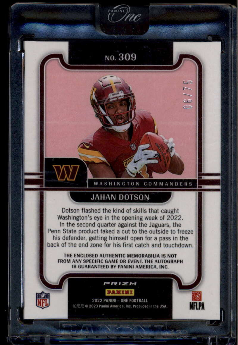 2022 Panini One Precision Rookie Autographs 309 Jahan Dotson RC Patch Auto 6/75