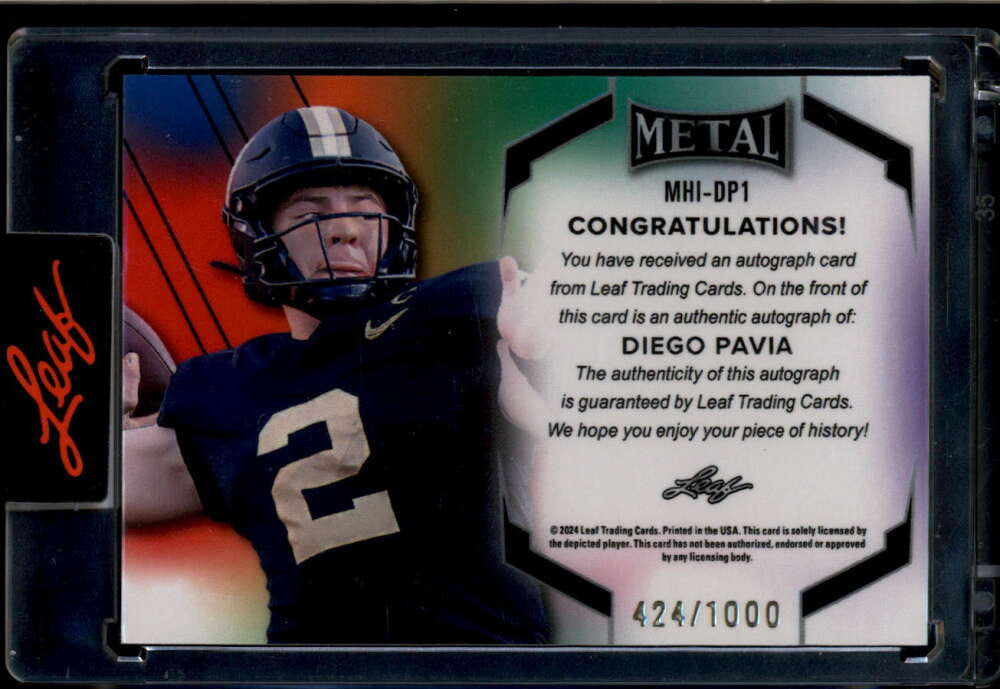2024 Leaf Online Metal Heroes Inscriptions mhidp1 Diego Pavia RC Auto 424/1000