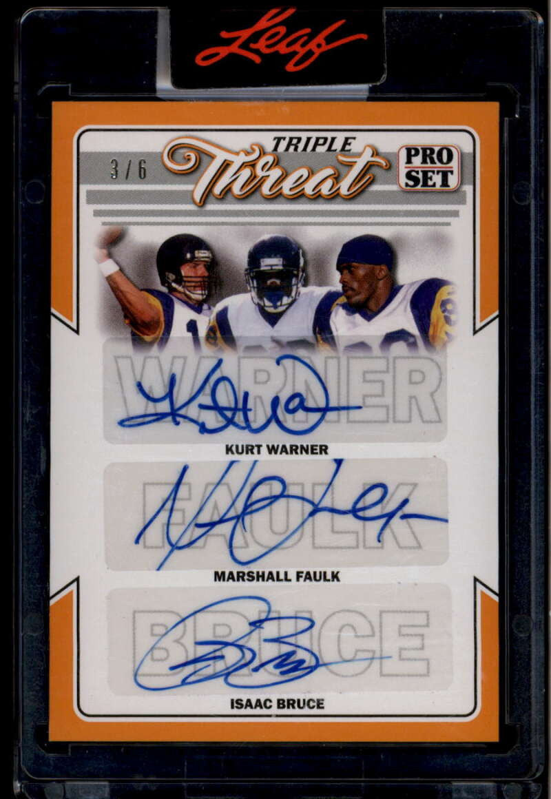 2022 Leaf Pro Set Triple Threat Orange Isaac Bruce Faulk Kurt Warner Auto 3/6