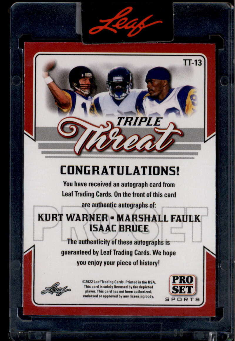 2022 Leaf Pro Set Triple Threat Orange Isaac Bruce Faulk Kurt Warner Auto 3/6