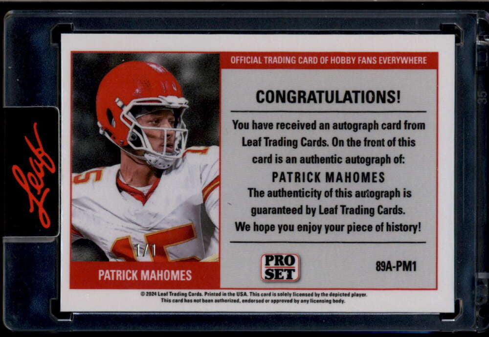 2025 Leaf Collective '89 Pro Set Autographs Orange Patrick Mahomes Auto 1/1
