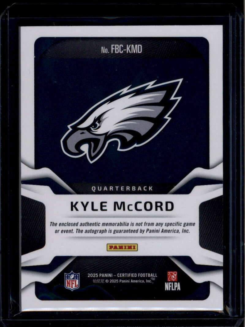 SOLD 174714 2025 Certified Freshman Fabric Mirror Signatures Kyle McCord RC Patch Auto 11/25