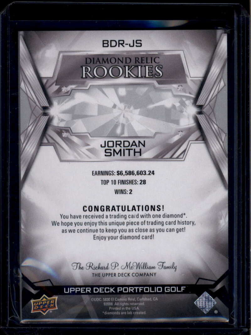 2024 Upper Deck Portfolio Black Diamond Relic Rookie Gems Jordan Smith RC 82/99