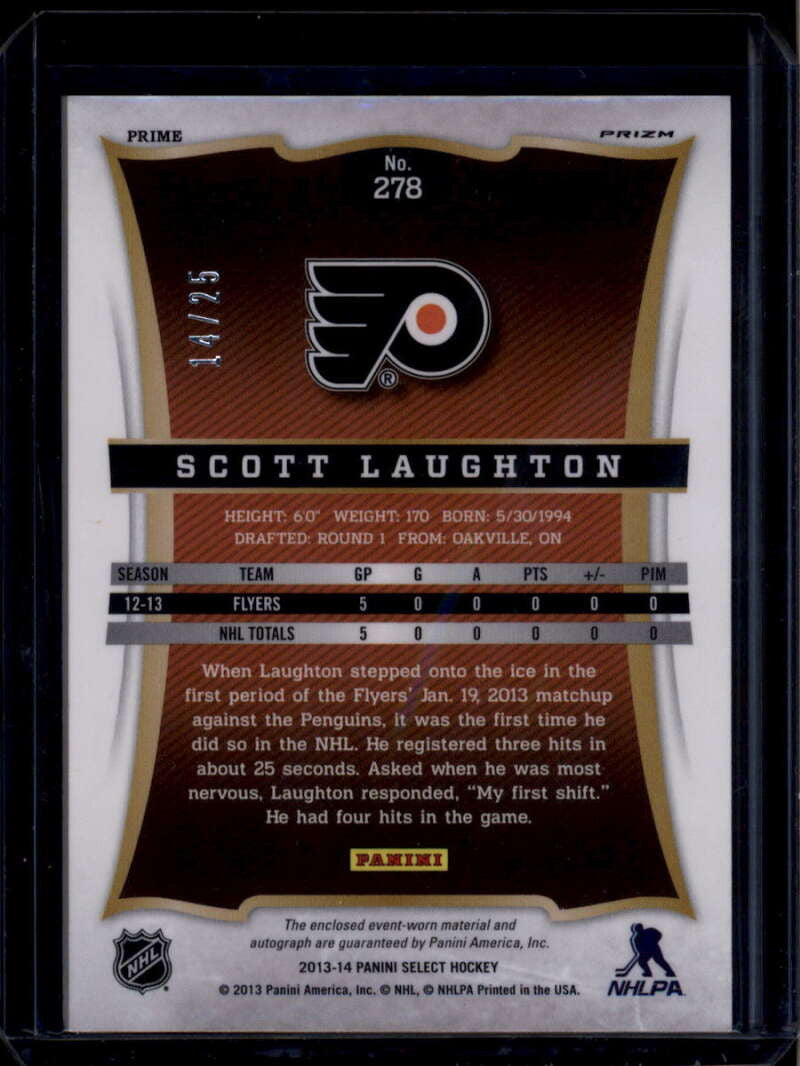 2013-14 Select Rookies Autographs Prizms 278 Scott Laughton RC Patch Auto 14/25