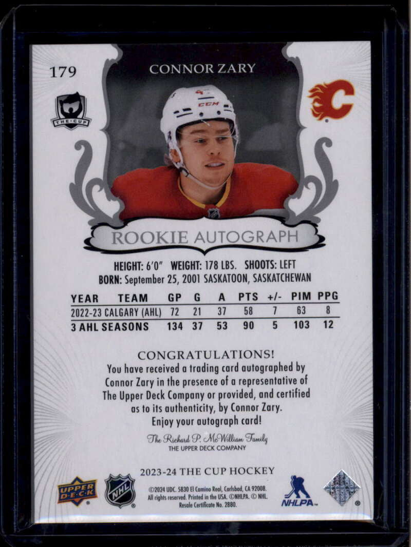 2023-24 The Cup Gold Spectrum Variation 179 Connor Zary Rookie Auto 20/36