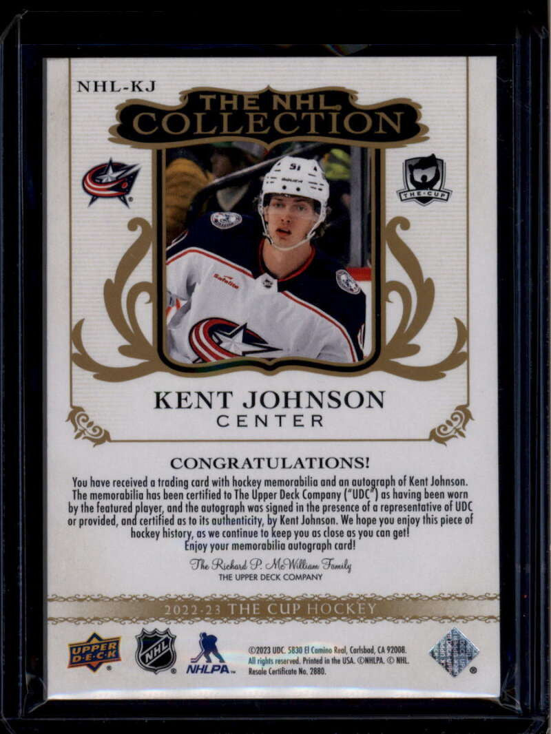 2022-23 The Cup NHL Collection Patch Autographs Kent Johnson RC Patch Auto 35/35