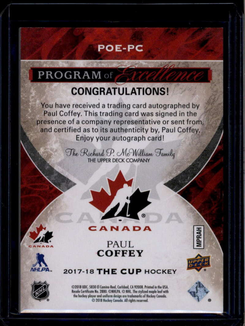 2017-18 The Cup Program of Excellence Autographs POEPC Paul Coffey Auto 1/10