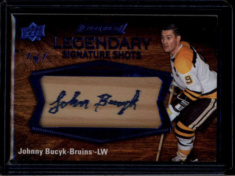 2023-24 UD Engrained Legendary Signature Shots Blue Ink Johnny Bucyk Auto 1/1