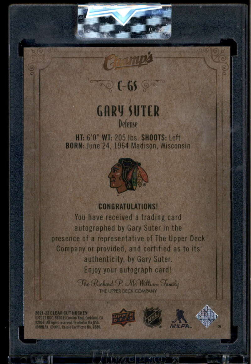 2021-22 Upper Deck Clear Cut Champs Autographs CGS Gary Suter Auto
