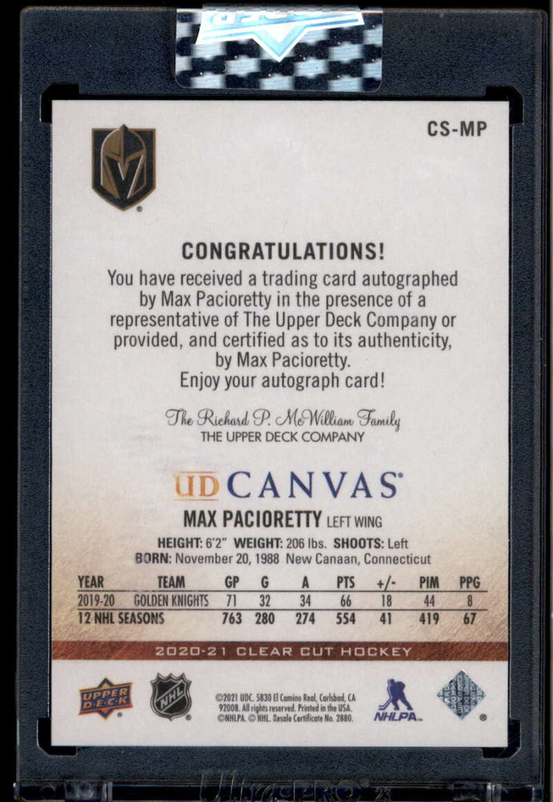 2020-21 Upper Deck Clear Cut Canvas Signatures Red Ink Max Pacioretty Auto 13/67