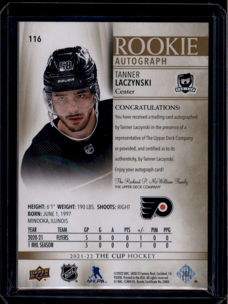 SOLD 174813 2021-22 The Cup Gold Spectrum 116 Tanner Laczynski Rookie Auto 31/36
