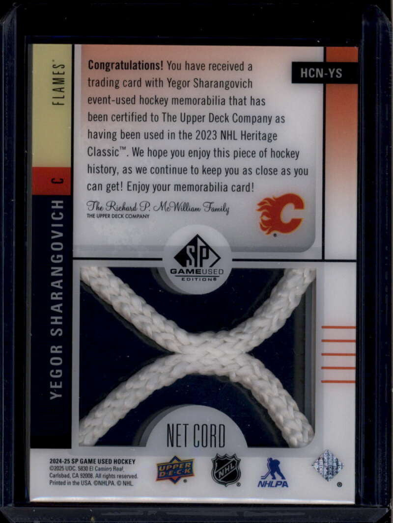 2024-25 SP Game Used Heritage Classic Relics Yegor Sharangovich Net Cord 11/35